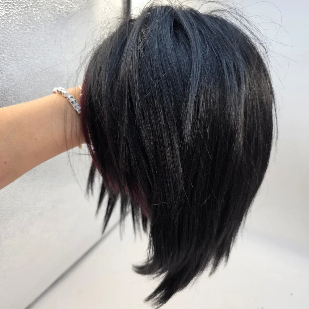 Mayde Beauty Black Burgundy Highlight Synthetic Wig Heat Safe Straight Bob